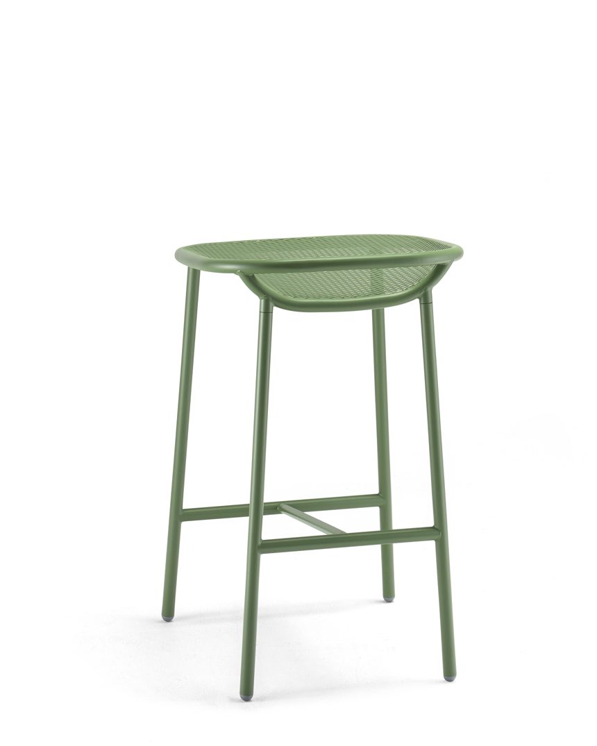 Grille Outdoors/In (650mm Seat Height) Counter Stool – Reseda Green behind